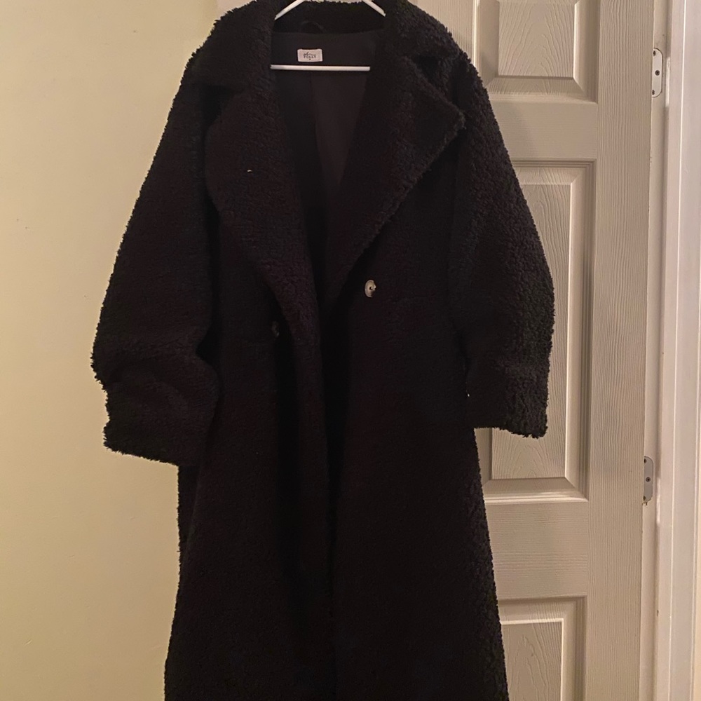 OHPOLLY LONGLINE FAUX FUR TEDDY COAT